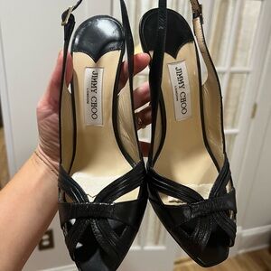 Jimmy Choo Black Slingback Peep-toe Heels